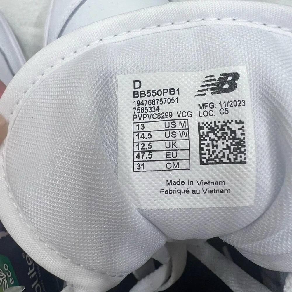 New Balance BB550PB1 White Sneakers